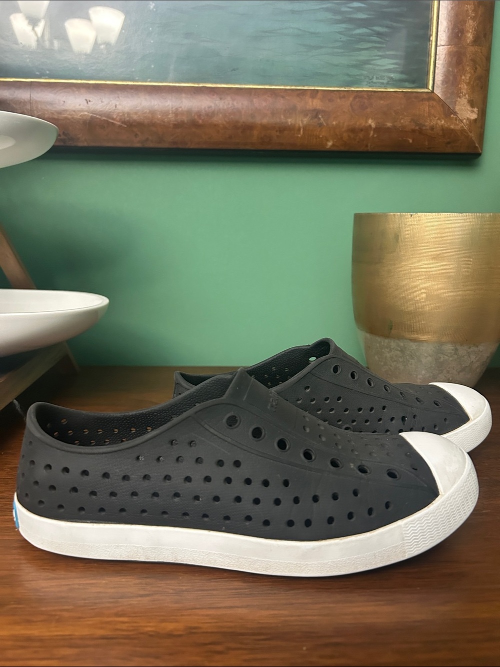 Native Jefferson Casual Black Slip-On Perforated Rubber Sneakers